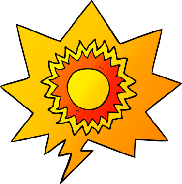 bir insan tarafından çizilmiş, konuşma baloncuklu çizgi film güneşi.