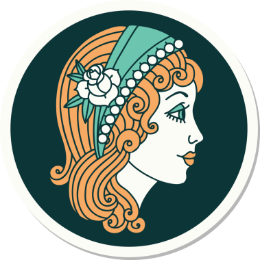 Bir insan tarafından çizilmiş çingene kafasının geleneksel stiliyle dövme çıkartması.