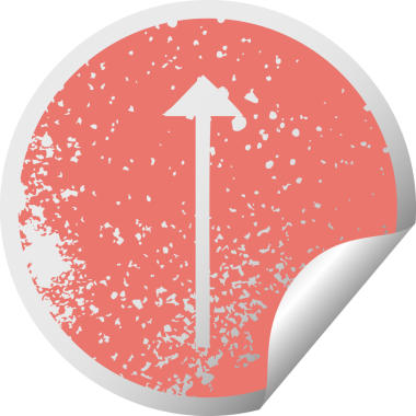 Bir insan tarafından çizilmiş uzun bir ok sembolünün çizilmiş dairesel soyma etiketi.