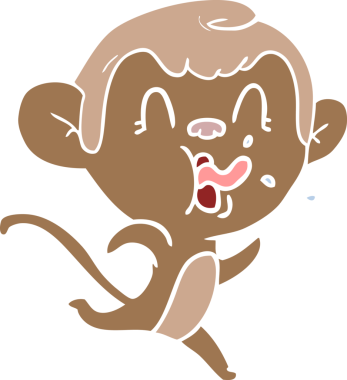 Bir insan tarafından çizilmiş düz renk çizgi film maymunu.