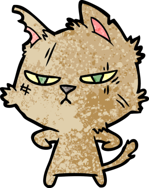 Bir insan tarafından çizilmiş sert çizgi film kedisi.