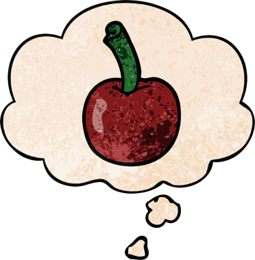 Bir insan tarafından çizilmiş grunge desenli düşünce baloncuklu kiraz.