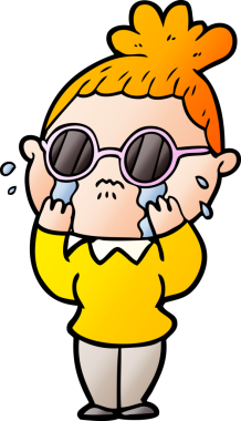 Bir insan tarafından çizilmiş gözlüklü, ağlayan bir kadın.