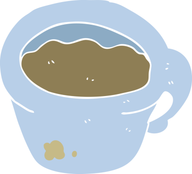 Bir insan tarafından çizilmiş kahve fincanının düz renk çizimi