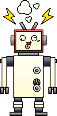 Bir insan tarafından çizilmiş çatlak bir robotun gölgeli çizgi filmi.