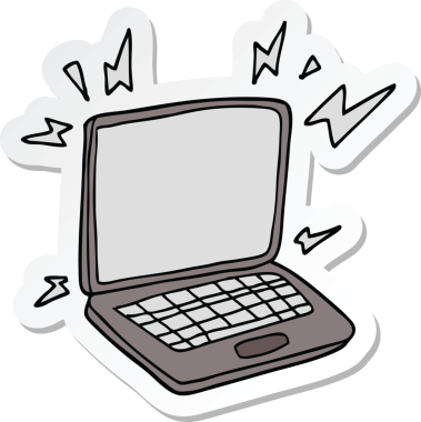 Bir insan tarafından çizilmiş dizüstü bilgisayar etiketi.