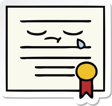 Bir insan tarafından çizilmiş şirin bir karikatür mezuniyet diplomasının çıkartması.