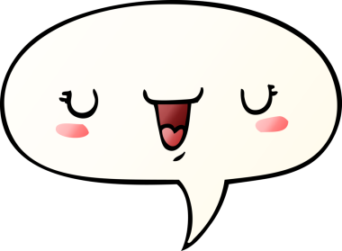 Bir insan tarafından çizilmiş yumuşak eğimli konuşma baloncuklu sevimli mutlu yüz karikatürü