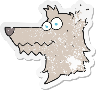 Bir insan tarafından çizilmiş kurt kafasının gerilmiş çıkartması.