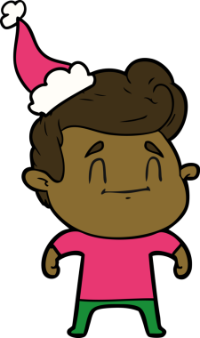 Bir insan tarafından çizilmiş Noel Baba şapkası takan bir adamın çizdiği mutlu el çizgisi.