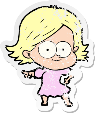 Bir insan tarafından çizilmiş mutlu bir çizgi film kızının sıkıntılı çıkartması.