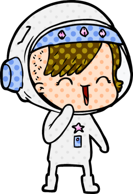 Bir insan tarafından çizilmiş mutlu uzay kızı.