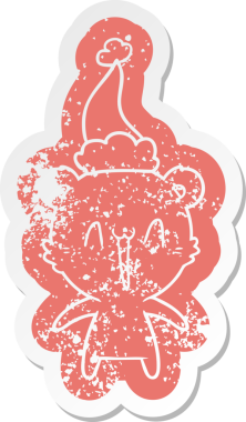 Mutlu kutup ayısı çizgi filmi, insan tarafından çizilmiş Noel Baba şapkası etiketi.