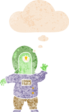 Homurdanan düşünce baloncuğu olan karikatür uzay uzaylıları bir insan tarafından çizilmiş tedirgin geçmiş dokular.