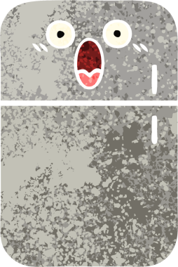 Bir insan tarafından çizilmiş buzdolabının retro çizim tarzı karikatürü.