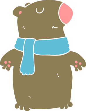 Bir insan tarafından çizilmiş düz renkli çizgi film ayısı