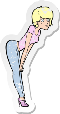 Bir insan tarafından çizilmiş bir şeye bakan karikatürist bir kadının gerilimli çıkartması.