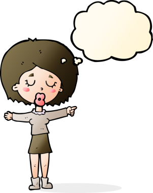 Bir insan tarafından çizilmiş düşünce balonlu bir kadın.