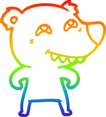 Bir insan tarafından çizilmiş dişleri gösteren çizgi film ayısının çizimi.