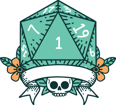 Retro Dövme Biçimi Doğal Bir d20 zar bir insan tarafından çizildi