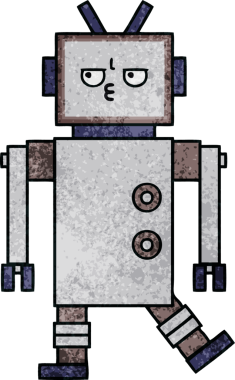 Bir insan tarafından çizilmiş bir robotun retro grunge dokusu