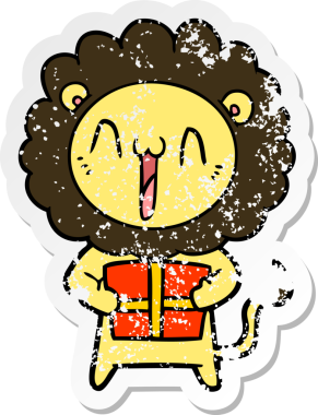 Bir insan tarafından çizilmiş mutlu çizgi film aslanının sıkıntılı çıkartması.