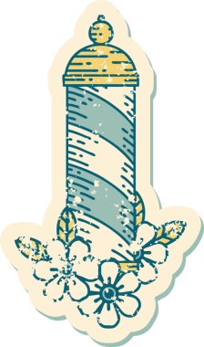 Bir insan tarafından çizilmiş berber direğinin sembolik dövmeli görüntüsü.