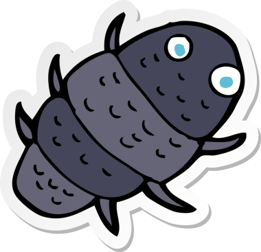 Bir insan tarafından çizilmiş bir karikatür böceğinin etiketi