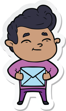 Bir insan tarafından çizilmiş mutlu bir çizgi film karakterinin çıkartması.