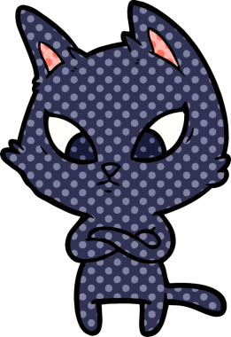 Bir insan tarafından çizilmiş kafası karışmış çizgi film kedisi.