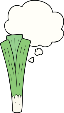 Bir insan tarafından çizilmiş düşünce kabarcığı olan pırasa çizgi film.