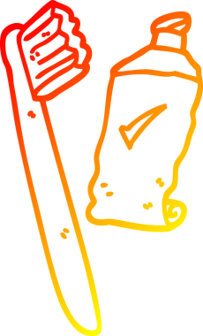 Bir insan tarafından çizilmiş bir diş fırçası ve yapıştırıcının sıcak çizgi çizimi