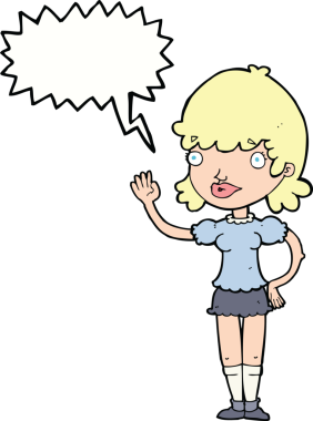 Bir insan tarafından çizilmiş konuşma balonlu bir kadın.