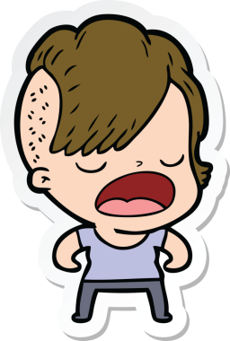 Bir insan tarafından çizilmiş havalı bir hippi kızın karikatür çıkartması.