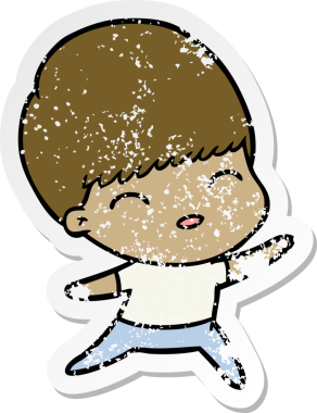 Bir insan tarafından çizilmiş mutlu çizgi film çocuğunun sıkıntılı çıkartması.