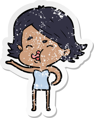 Bir insan tarafından çizilmiş karikatür kızının sıkıntılı çıkartması.