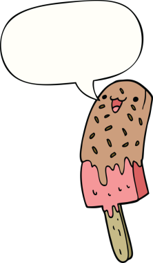 Tatlı çizgi film mutlu buz lolipop konuşma balonu bir insan tarafından çizilmiş