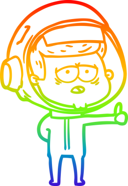 Gökkuşağı gradyan çizgi çizimi bir insan tarafından çizilmiş yorgun astronot