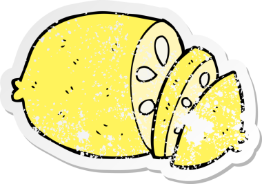 Bir insan tarafından çizilmiş limon dilimlenmiş karikatür çıkartması.