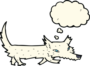 Bir insan tarafından çizilmiş düşünce balonu olan küçük bir kurt.