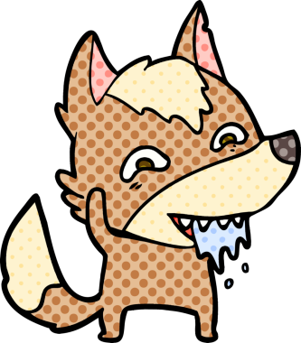 Bir insan tarafından çizilmiş aç kurt çizgi filmi.