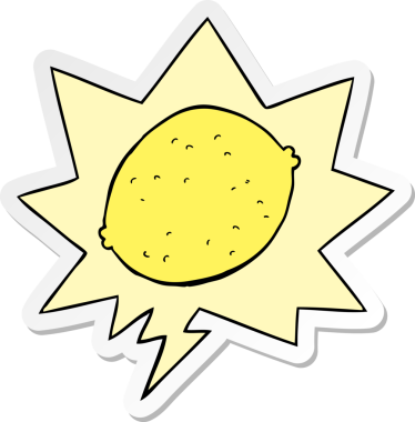 Bir insan tarafından çizilmiş baloncuk çıkartmalı limon çizgi filmi.