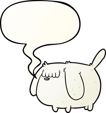 Bir insan tarafından çizilmiş konuşma baloncuğu olan sevimli, komik çizgi film köpeği.