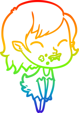 Gökkuşağı gradyan çizgisi. Bir insan tarafından çizilmiş yanağında kan olan vampir bir kız çizgi filmi.