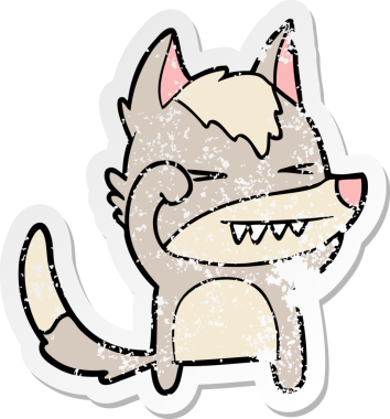 Bir insan tarafından çizilmiş yorgun bir kurt çizgi filminin sıkıntılı çıkartması.