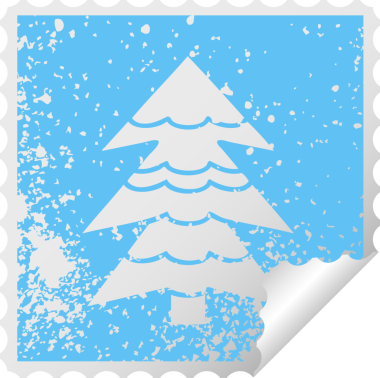 Bir insan tarafından çizilmiş karla kaplı bir ağacın derisi soyulmuş çıkartması.