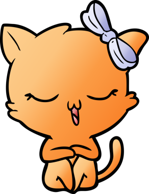 Bir insan tarafından çizilmiş kafasında yay olan çizgi film kedisi.