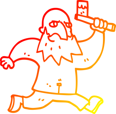 Bir insan tarafından çizilmiş kanlı baltayla çizilmiş bir çizgi film karakteri.