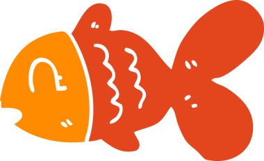 Bir insan tarafından çizilmiş düz renkli karikatür balığı