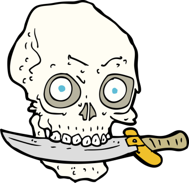 Bir insan tarafından çizilmiş bıçaklı korsan kafatası.